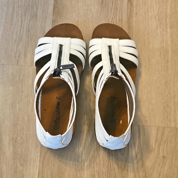 BearPaw White Open Toed Zip Strappy Cork Wrapped Sandal Size 6 - Picture 1 of 10